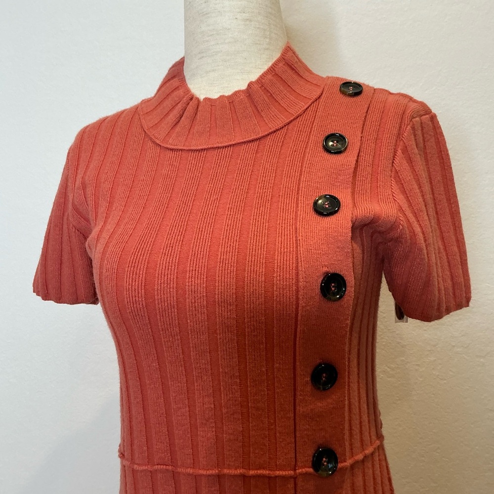 NWT Free People Lottie Knit Ribbed Mini Dress in Coral Size S/P - Picture 7 of 16